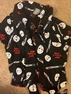 Camp Crystal Lake Black Graphic Button-Down Shirt